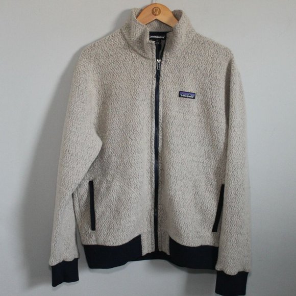 Patagonia Woolyester Fleece Jacket Full Zip Oat Navy Tan Men's Large H11922b - Picture 2 of 11